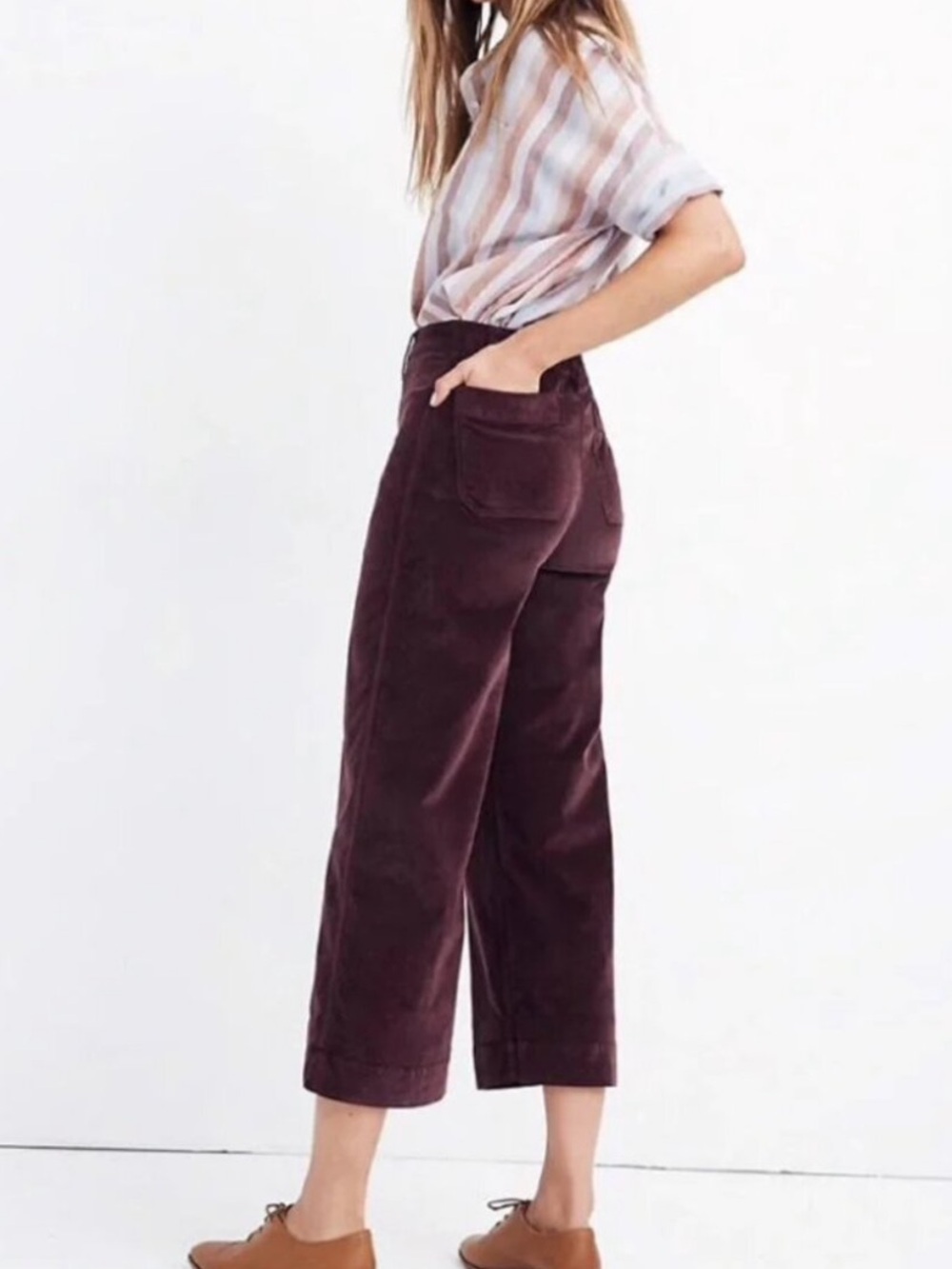 Madewell Emmett Wide-Leg Crop Pants in Velveteen rich plum size 28 - Picture 2 of 6